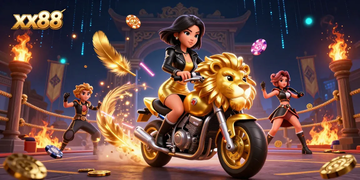 Engage with exciting xx88 gaming adventures featuring a glamorous character amidst action-rich casino elements.
