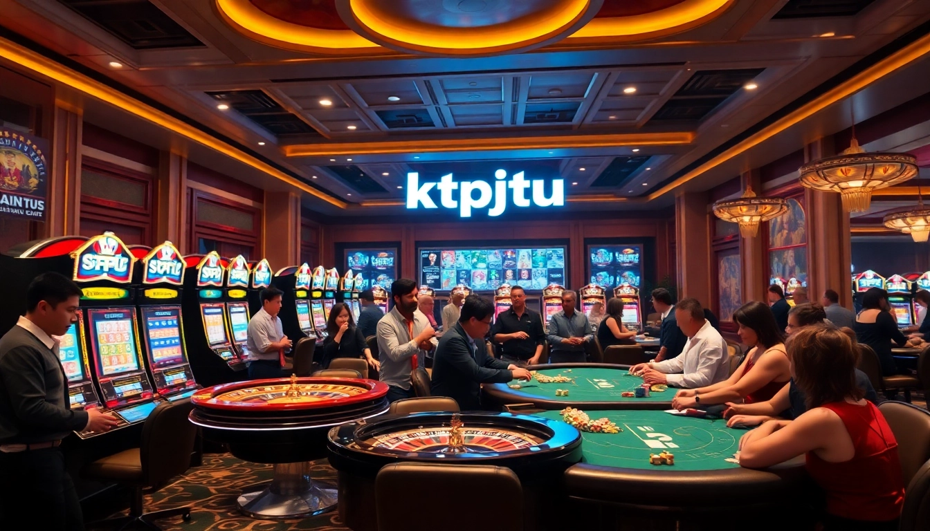 Experience exciting gameplay at ktpjitu with vibrant slots and engaged players in a luxurious casino setting.