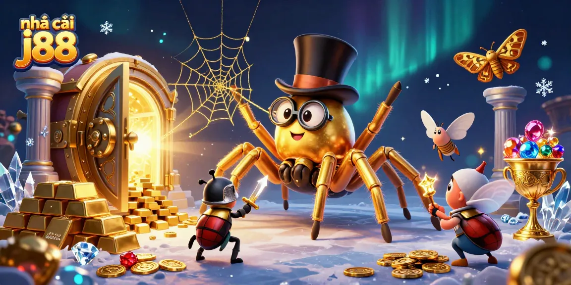 Join the thrill at nhà cái j88 with a grand casino scene featuring dynamic characters and dazzling treasures.