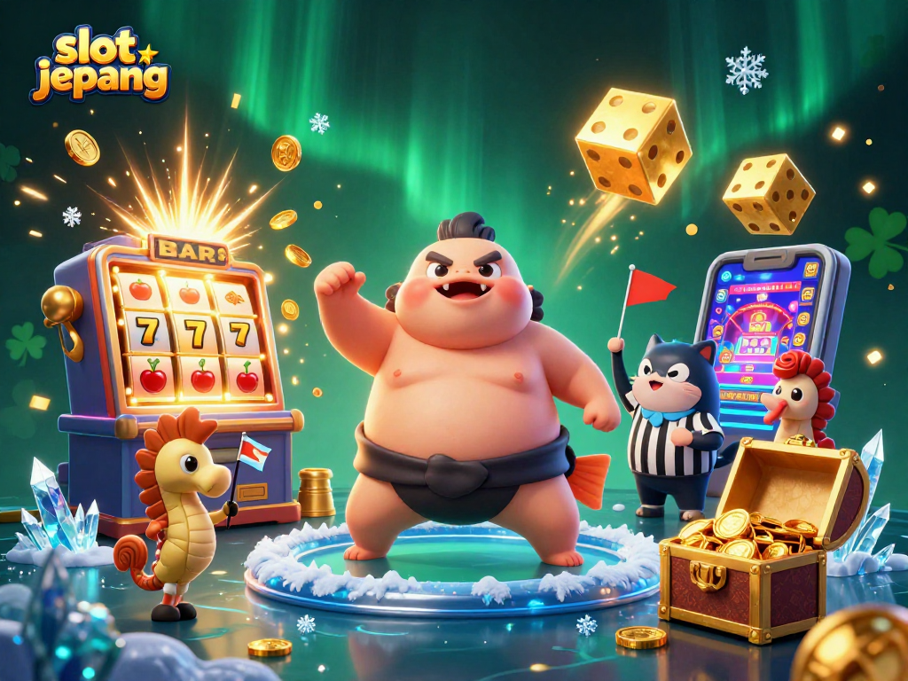 Experience the thrill of slot jepang with our colorful casino scene featuring lucky symbols and vibrant characters.