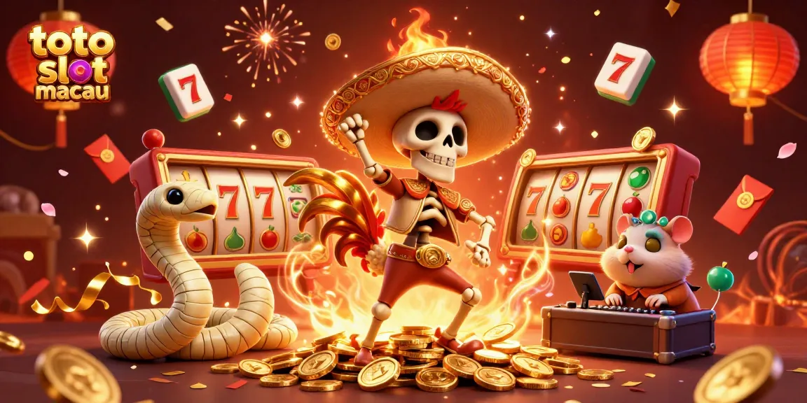 Experience thrilling wins at toto slot macau with vibrant, celebratory 3D casino-themed illustration.