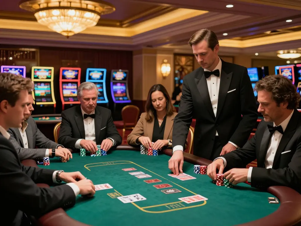 Players engaging in a heated poker game at a casino, showcasing the excitement of nano banana flash.