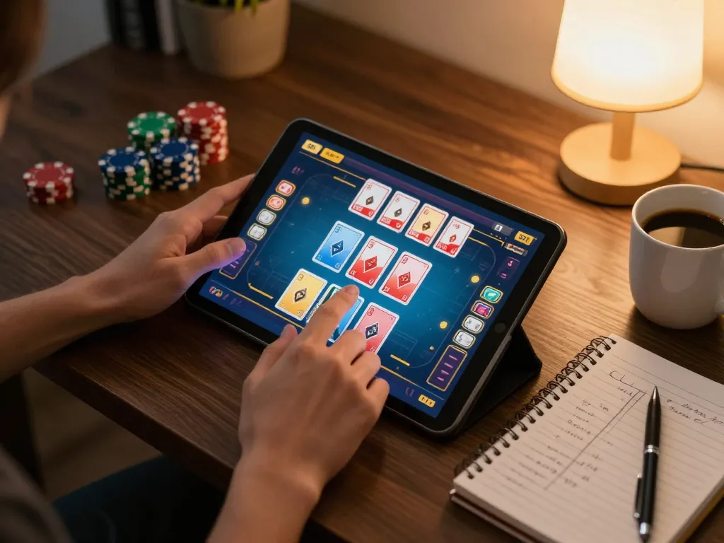 Player enjoying a lively poker game on a tablet, representing the engaging gaming experience at hytw3339a.