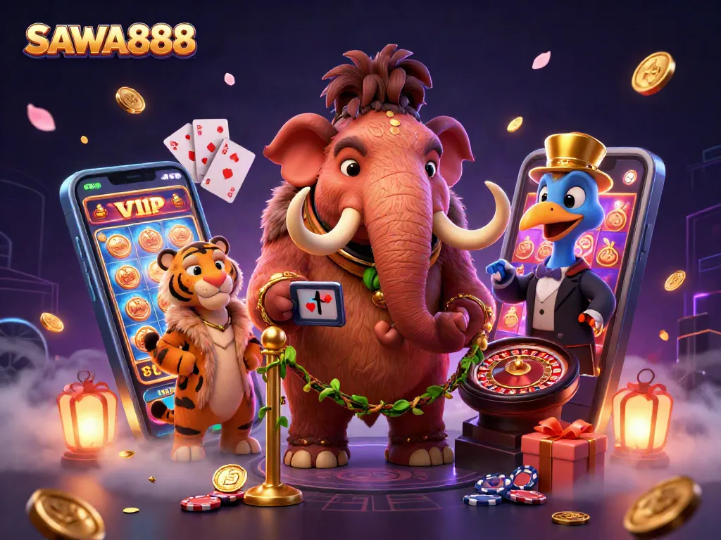 SAWA888 welcomes players with vibrant slots and engaging casino characters for an exciting experience.