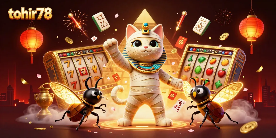Permainan kasino online di tohir78 dengan mumi kartun dan elemen slot menarik.
