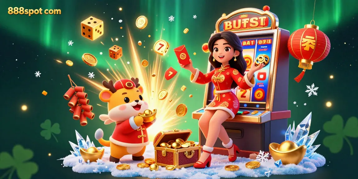 Experience the excitement at 888slot com with vibrant figures and dynamic casino elements in an engaging gaming scene.