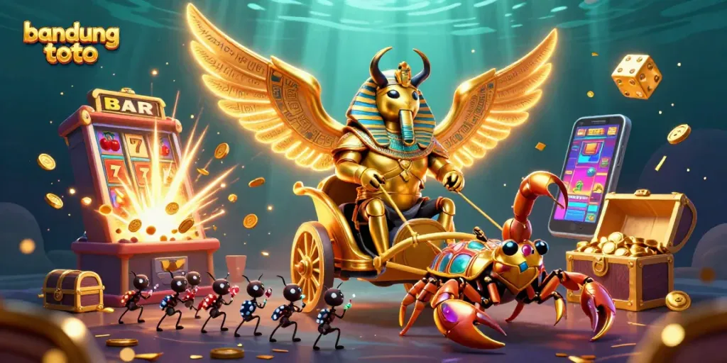 Engage with bandung toto's vibrant casino action featuring a colossal scarab beetle and slot explosion.
