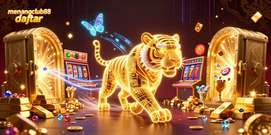 Experience the excitement at menangclub88 daftar with a vibrant casino scene featuring a glowing golden tiger.