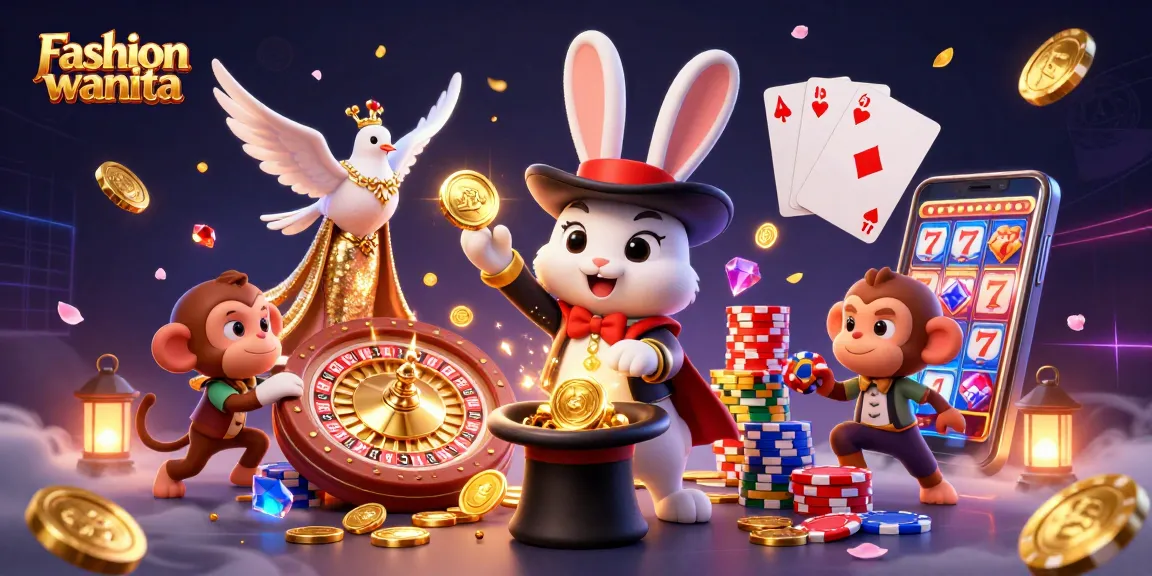 Spin the luck in Fashion wanita gaming, with vibrant characters drawing golden coins and poker action.