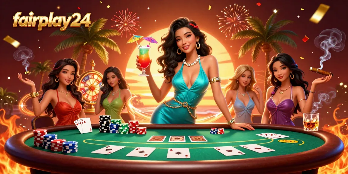 Betting with fairplay24 by enjoying a glamorous casino scene filled with excitement and vibrant colors.
