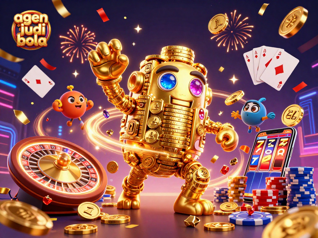 Experience thrilling bets with agen judi bola in a vibrant 3D casino illustration full of excitement.
