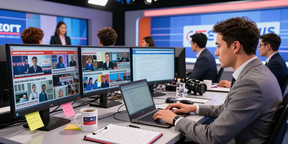 Journalist at https://www.theindaily.com newsroom capturing live updates in a modern media environment.