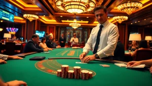 Experience thrilling gameplay at the Blackjack Casino with engaging players and elegant tables.