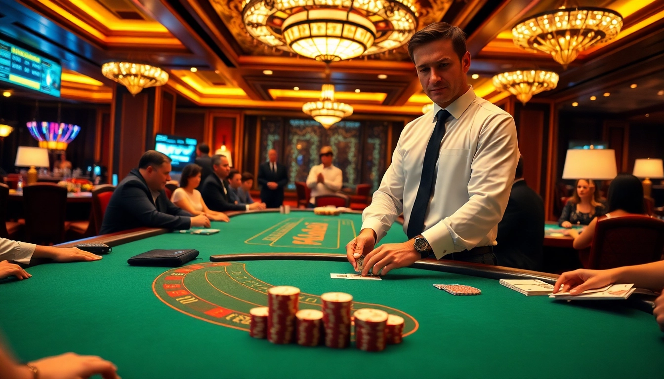 Experience thrilling gameplay at the Blackjack Casino with engaging players and elegant tables.