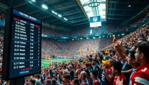Engaging sports betting atmosphere showcasing fans cheering in a vibrant stadium.