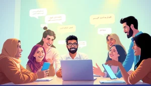 مشهد تفاعلي لشات دردشتي يعرض المستخدمين يتواصلون عبر الدردشة على أجهزة متعددة.