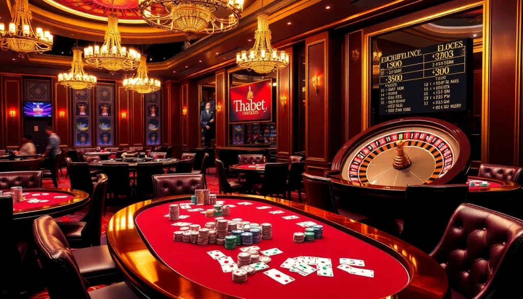 Engage in high-stakes gaming action at https://thabet.vegas/ with an elegant casino interior.