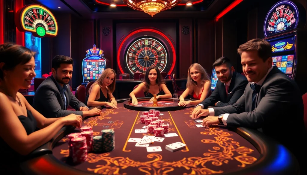 The thrill of betting at 79king with poker chips and a roulette wheel in a luxurious casino scene.