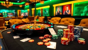 Engaging players at an online casino with rikvip gaming interface and colorful poker chips.