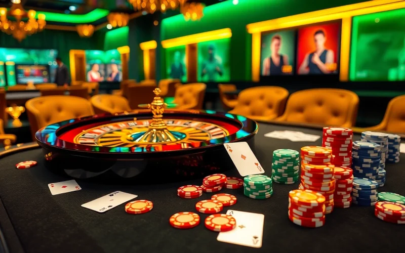 Engaging players at an online casino with rikvip gaming interface and colorful poker chips.